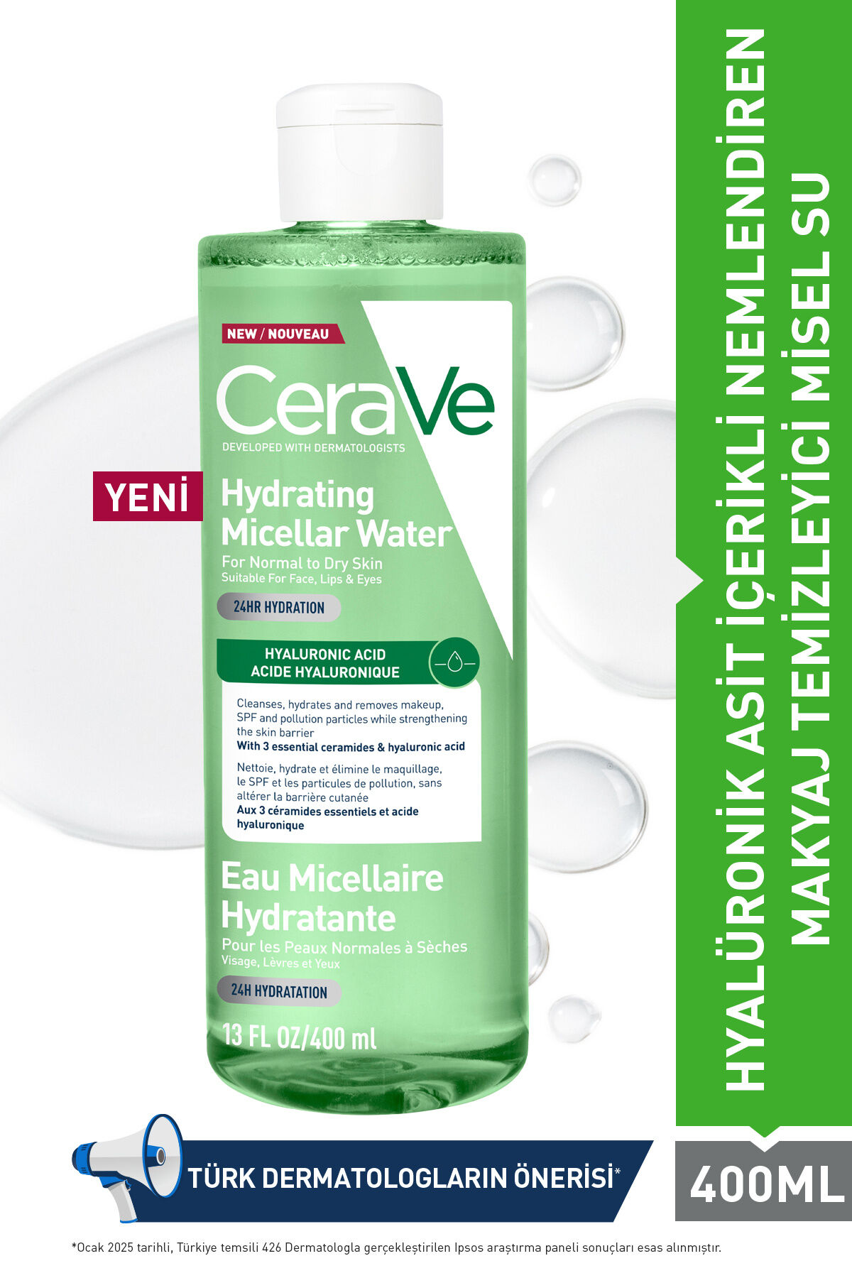 Hyalüronik Asit İçerikli Nemlendiren Micellar Makyaj Temizleme Suyu 400 ml