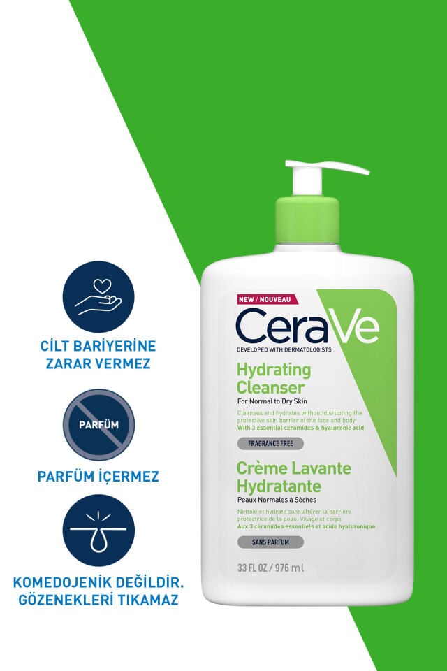 Normal ve Kuruya Dönük Ciltler için Seramid & Hyalüronik Asit İçeren Nemlendiren Temizleyici 976 ML