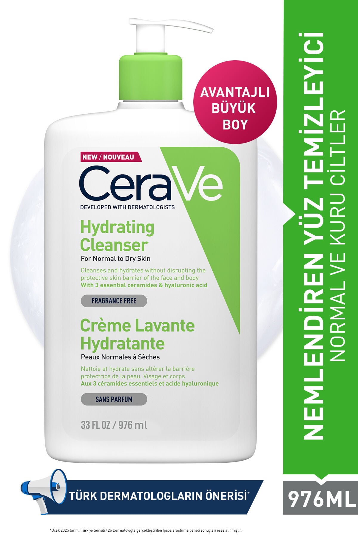 Normal ve Kuruya Dönük Ciltler için Seramid & Hyalüronik Asit İçeren Nemlendiren Temizleyici 976 ML
