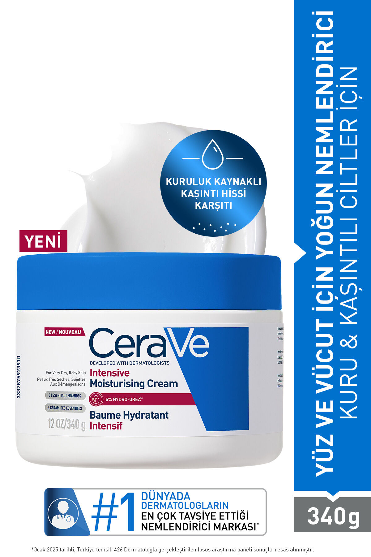 Hyalüronik Asit & Seramid & Hidro-üre İçerikli Kuru Ciltler İçin Yoğun Nemlendirici Krem 340 gr
