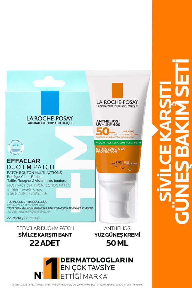 Akne Karşıtı Güneş Bakım Seti: Effaclar Duo+M Patch Sivilce Bandı & Anthelios Güneş Kremi