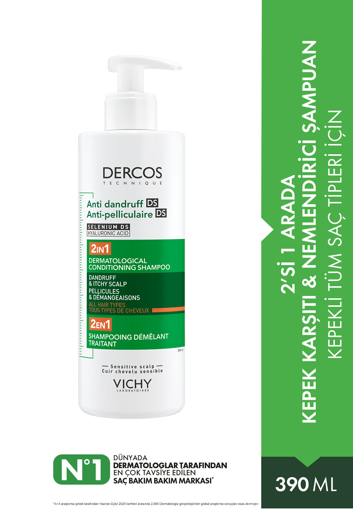 Dercos Hyalüronik Asit İçeren Kepek Karşıtı & Nemlendirici 2'si 1 Arada Şampuan 390 ml