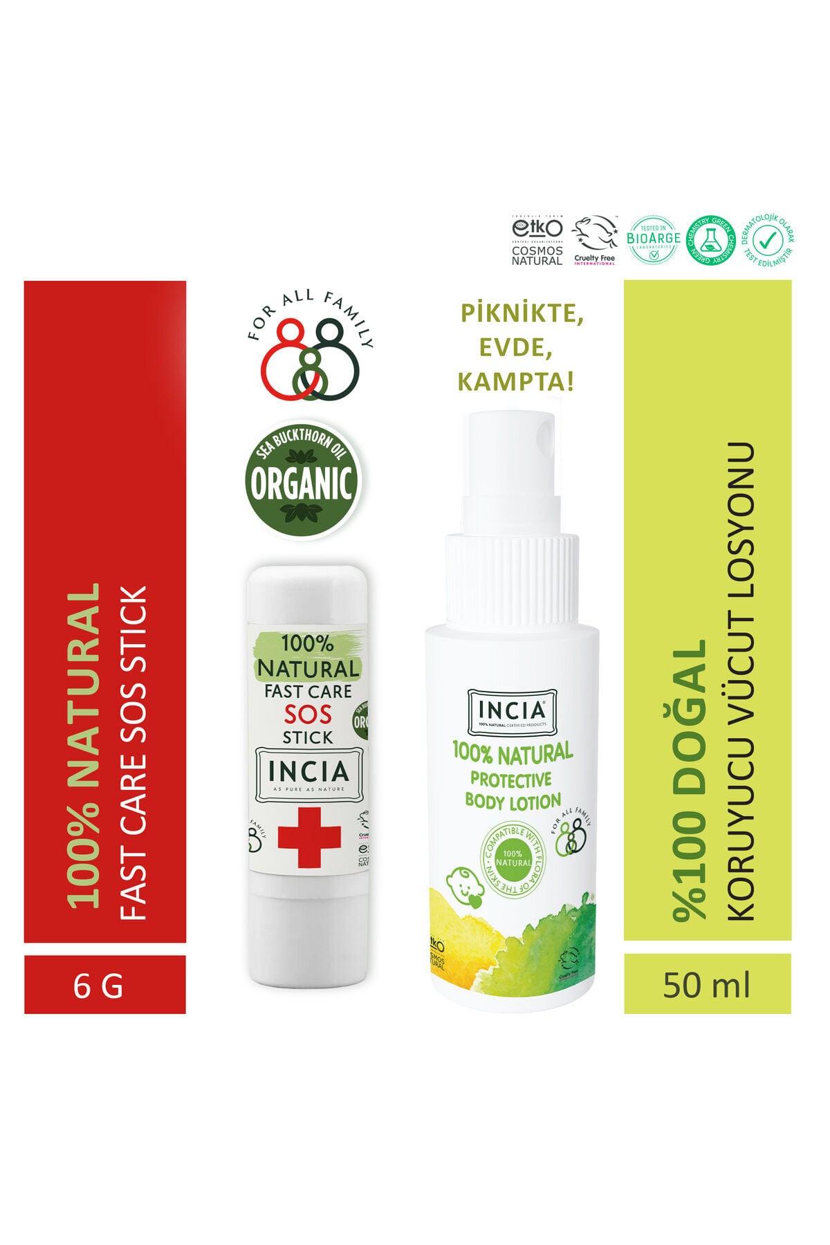 %100 Doğal Koruyucu Vücut Losyonu Sprey Yenidoğan 50 ml & %100 Doğal Sos Stick 6 G Set