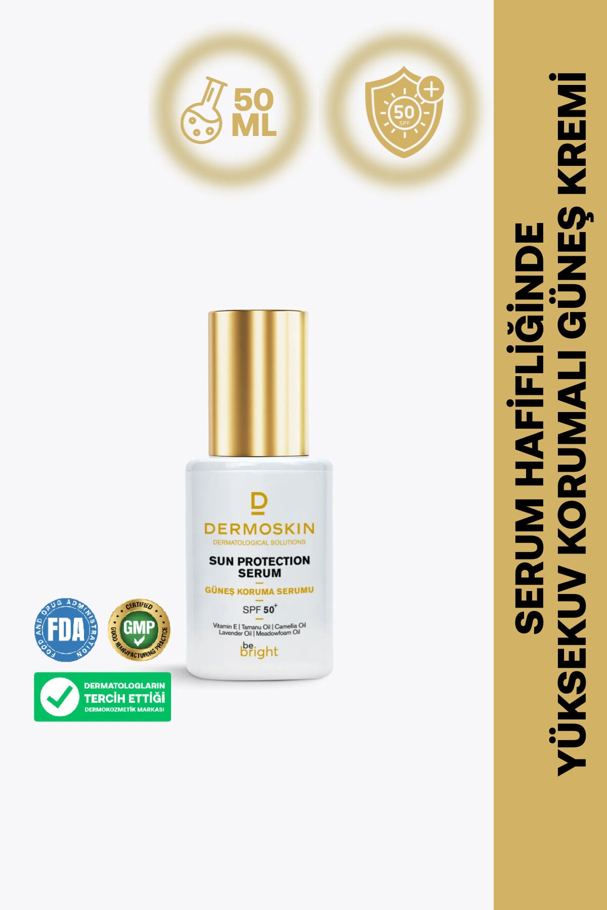 Be Bright Güneş Koruma Serumu SPF 50+ | Yüz Nemlendirici Güneş Koruyucu | UVA & UVB | 30 m