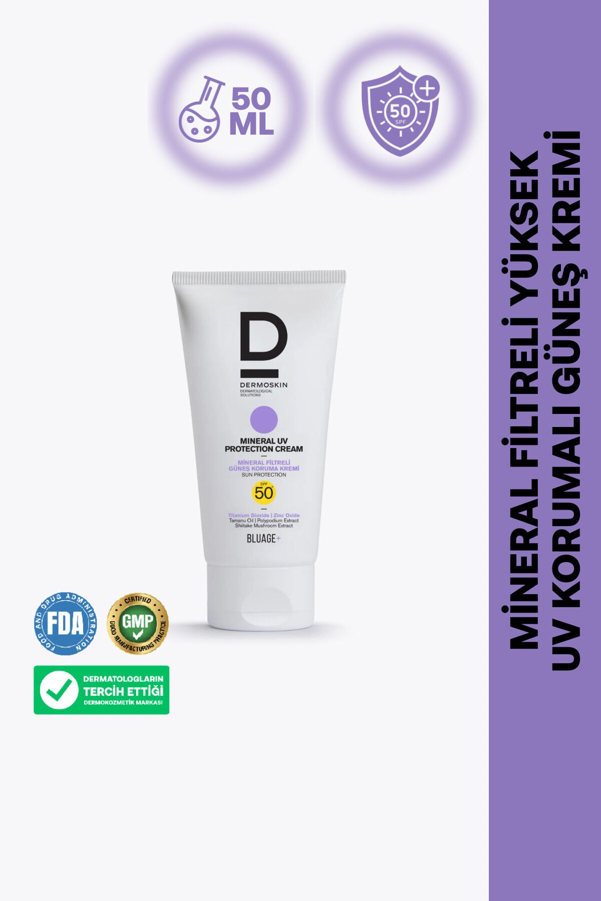 Blueage+ Mineral Filtreli Güneş Koruyucu Krem SPF 50+ | Nemlendirici Güneş Kremi | UVA & U