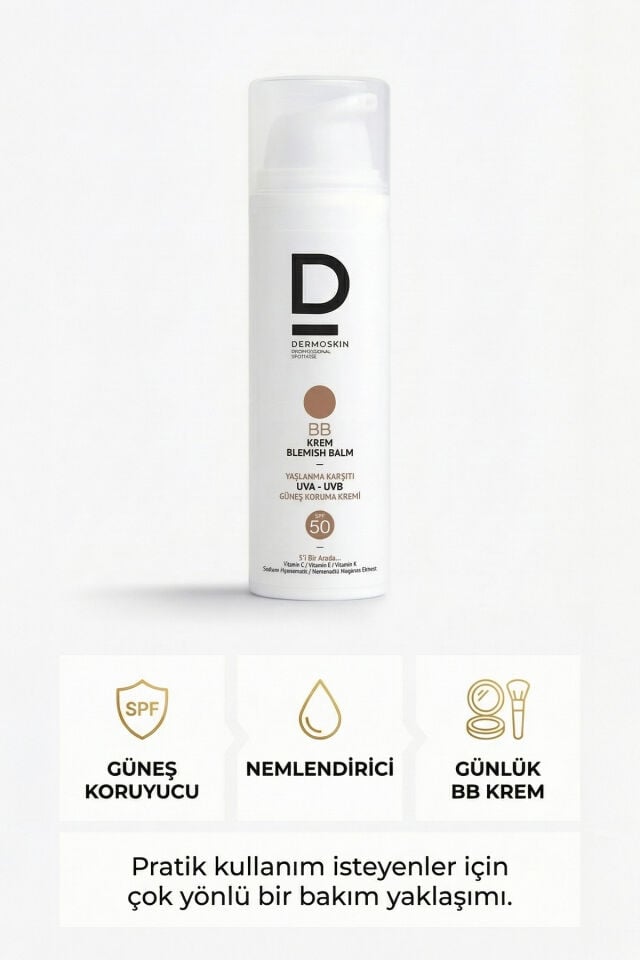 BB Cream Blemish Balm SPF50+ | Renkli Güneş Kremi | Yaşlanma Karşıtı | Leke Giderici | 50 ml
