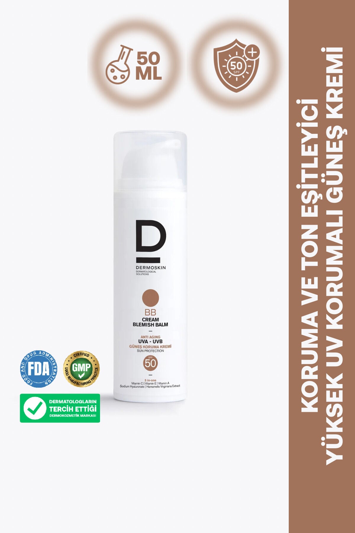 BB Cream Blemish Balm SPF50+ | Renkli Güneş Kremi | Yaşlanma Karşıtı | Leke Giderici | 50 ml