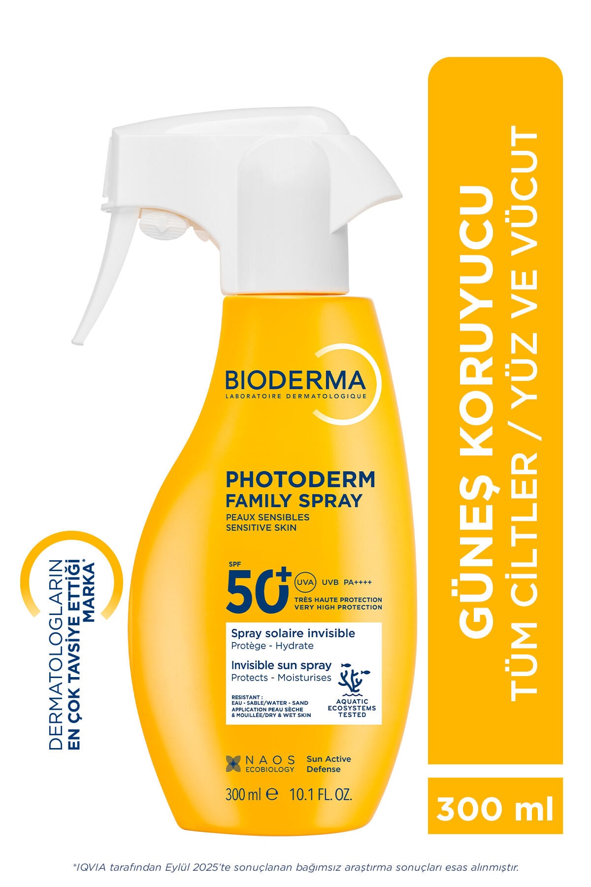 Photoderm Spray SPF50+ Tüm Aile Yüz ve Vücut Sprey Formda Şeffaf Güneş Kremi 300 ML