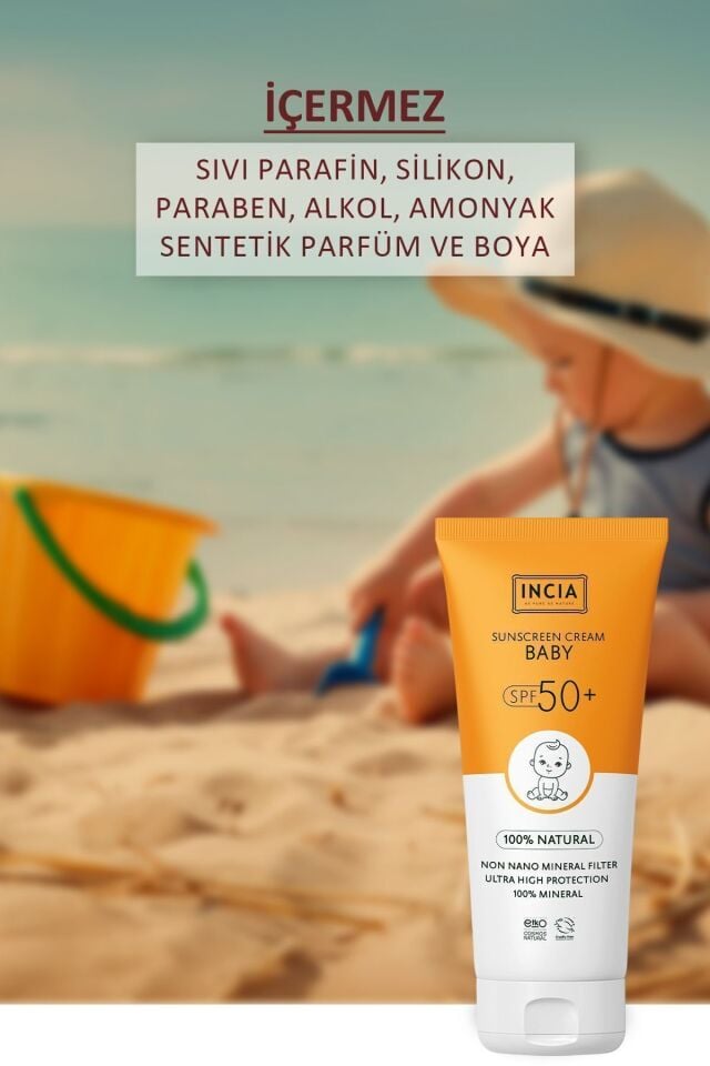 %100 Doğal Bebek Güneş Kremi Leke Karşıtı Mineral Filtreli Yüksek Koruma SPF 50+ UVA UVB 50 ml