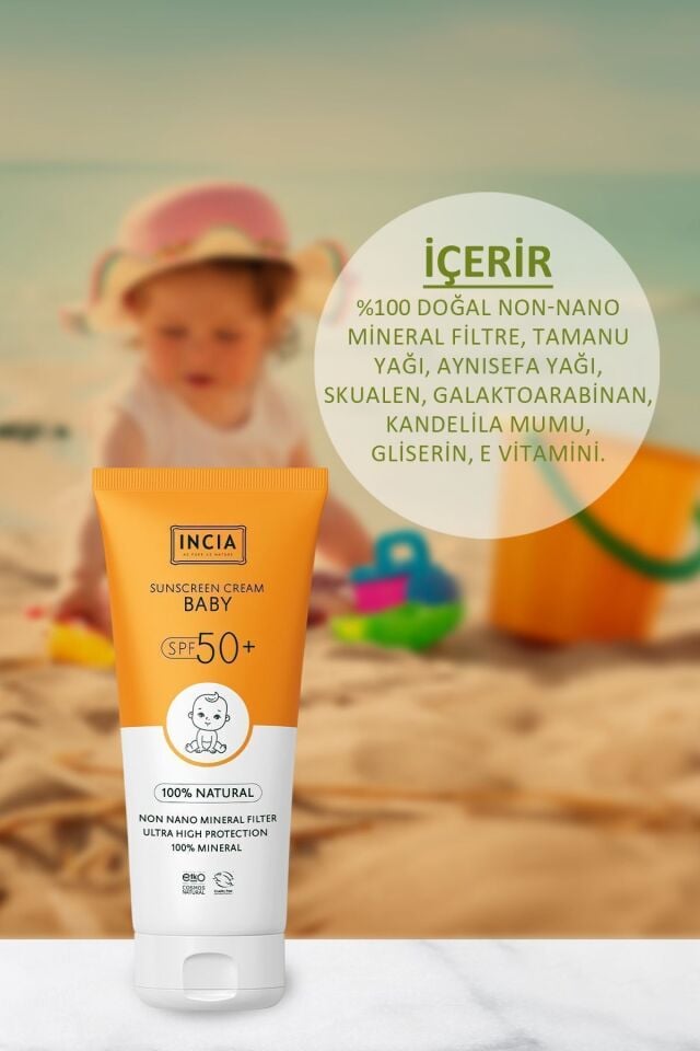 %100 Doğal Bebek Güneş Kremi Leke Karşıtı Mineral Filtreli Yüksek Koruma SPF 50+ UVA UVB 50 ml