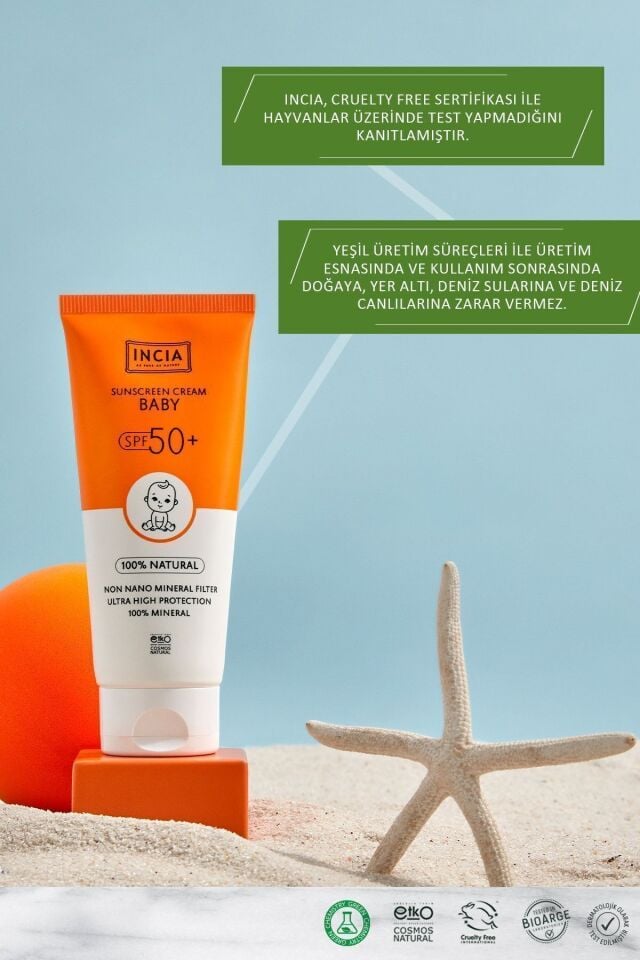 %100 Doğal Bebek Güneş Kremi Leke Karşıtı Mineral Filtreli Yüksek Koruma SPF 50+ UVA UVB 50 ml