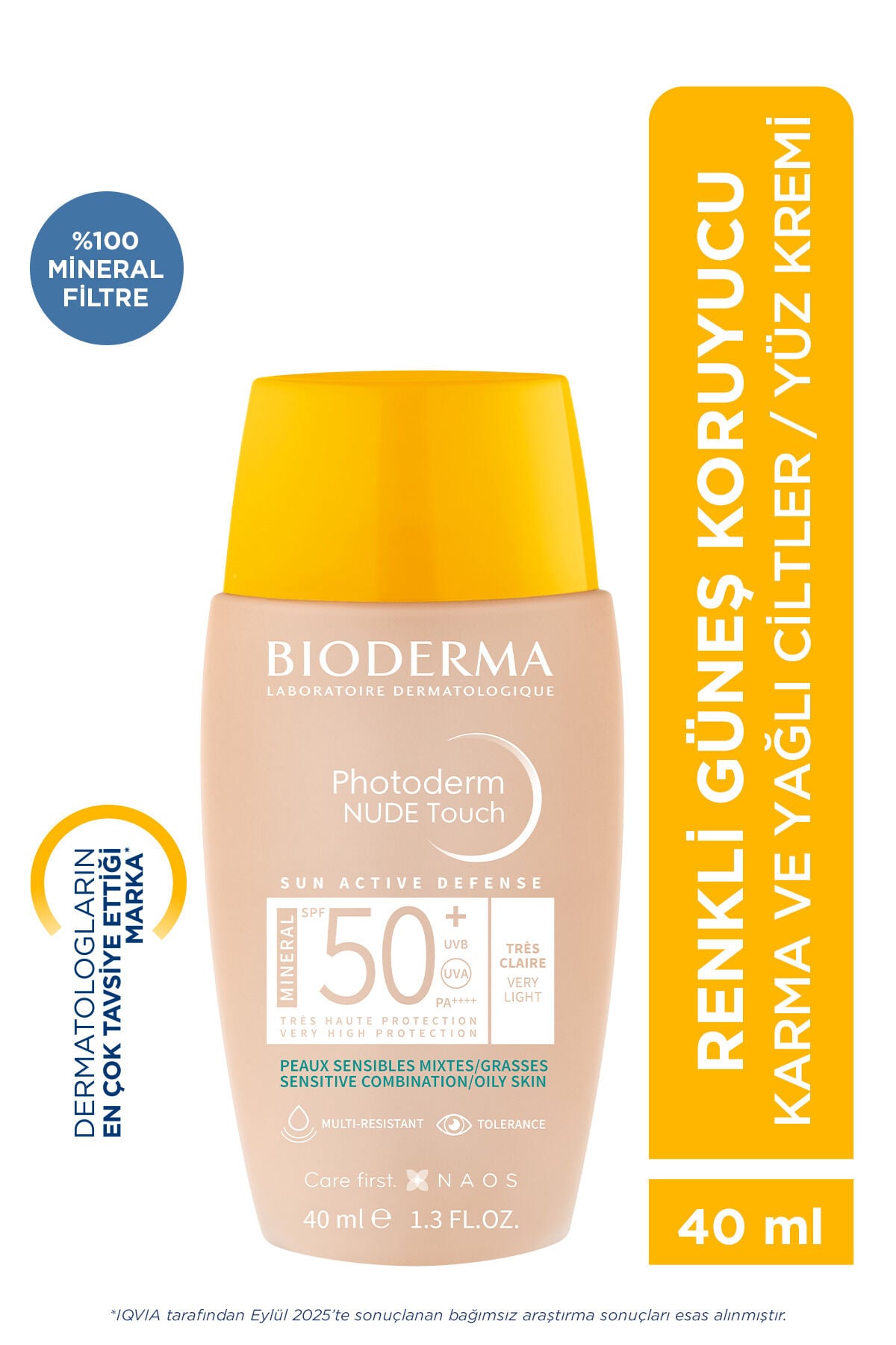Photoderm Nude Touch SPF50+ Salisilik Asit İçeren Kapatıcı Etkili Güneş Kremi Very Light 40 ML