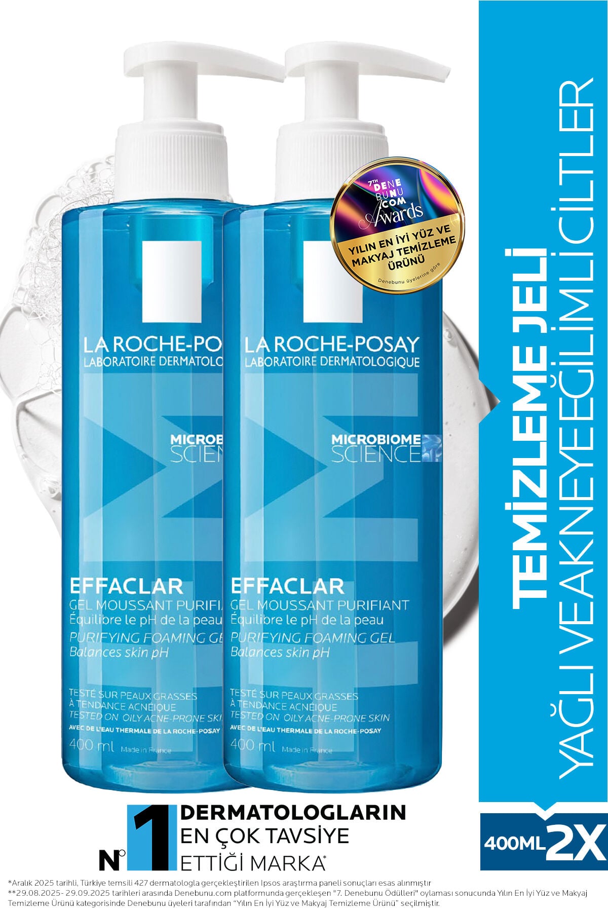 Effaclar Yağlı ve Akneye Eğilimli Ciltler için Yüz Temizleme Jeli 400mlx2
