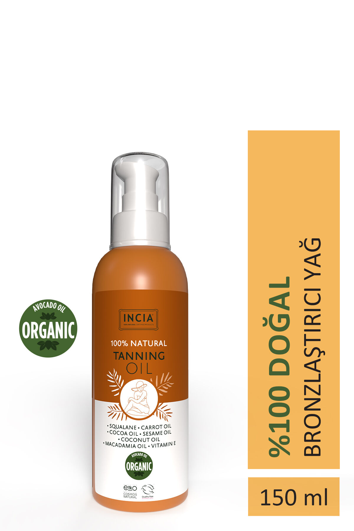 %100 Doğal Bronzlaştırıcı Yağ Organik Avokado Yağı Yoğun Bronzlaştırıcı Kakao Havuç Susam 150 ml