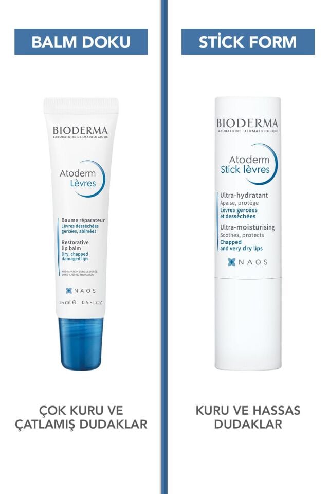 Atoderm Lip Balm Kuru, Çok Kuru Dudaklar Shea Yağı İçeren Besleyici Nemlendirici Dudak Kremi 15 ml