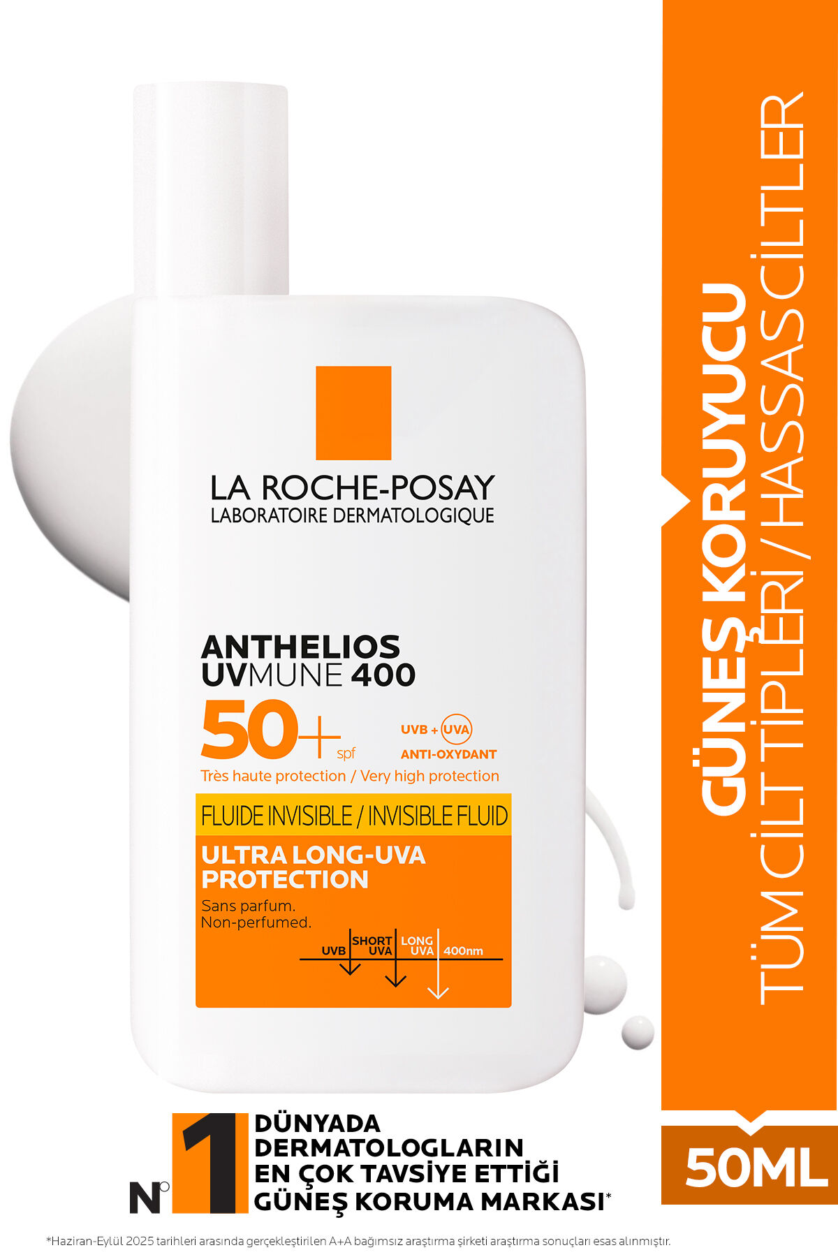 Anthelios Uvmune 400 Invisible Fluid Tüm Cilt Tipleri İçin Yüksek Koruma SPF50+ Yüz Güneş Kremi 50ML
