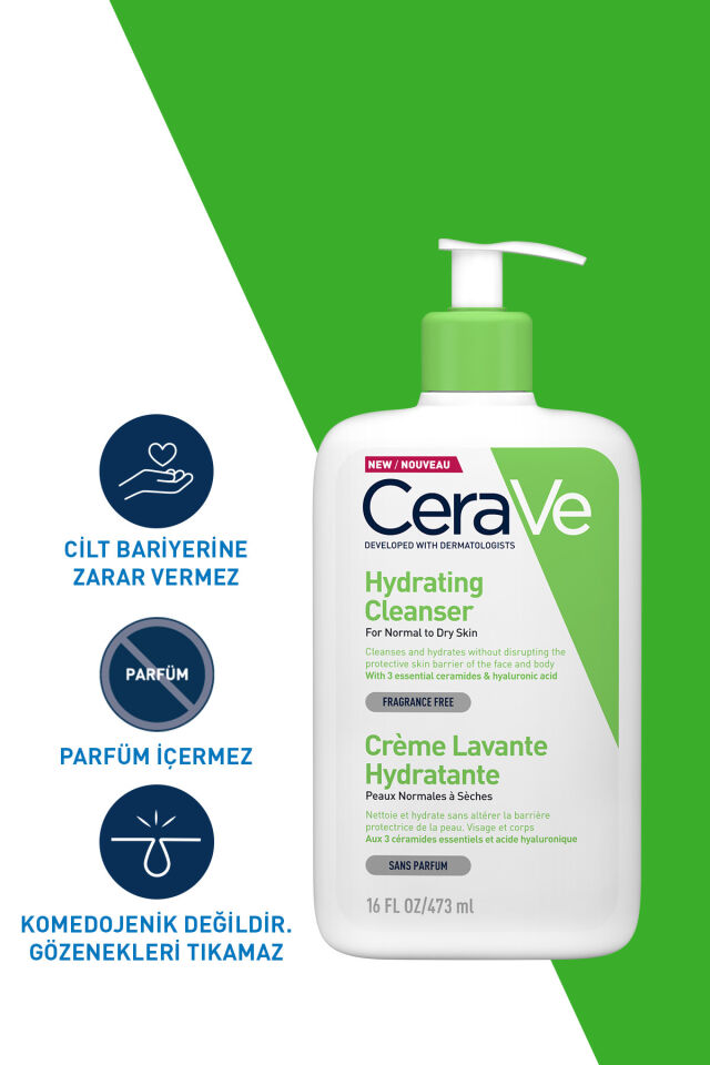 Normal ve Kuruya Dönük Ciltler için Seramid & Hyalüronik Asit İçeren Nemlendiren Temizleyici 473 ML