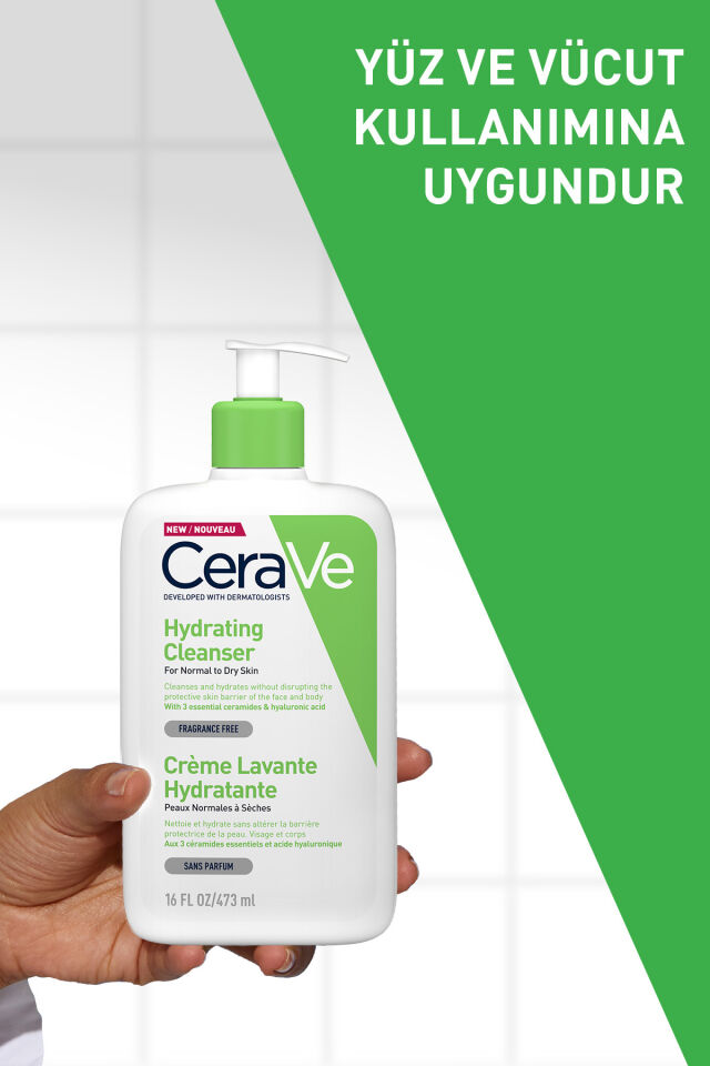 Normal ve Kuruya Dönük Ciltler için Seramid & Hyalüronik Asit İçeren Nemlendiren Temizleyici 473 ML