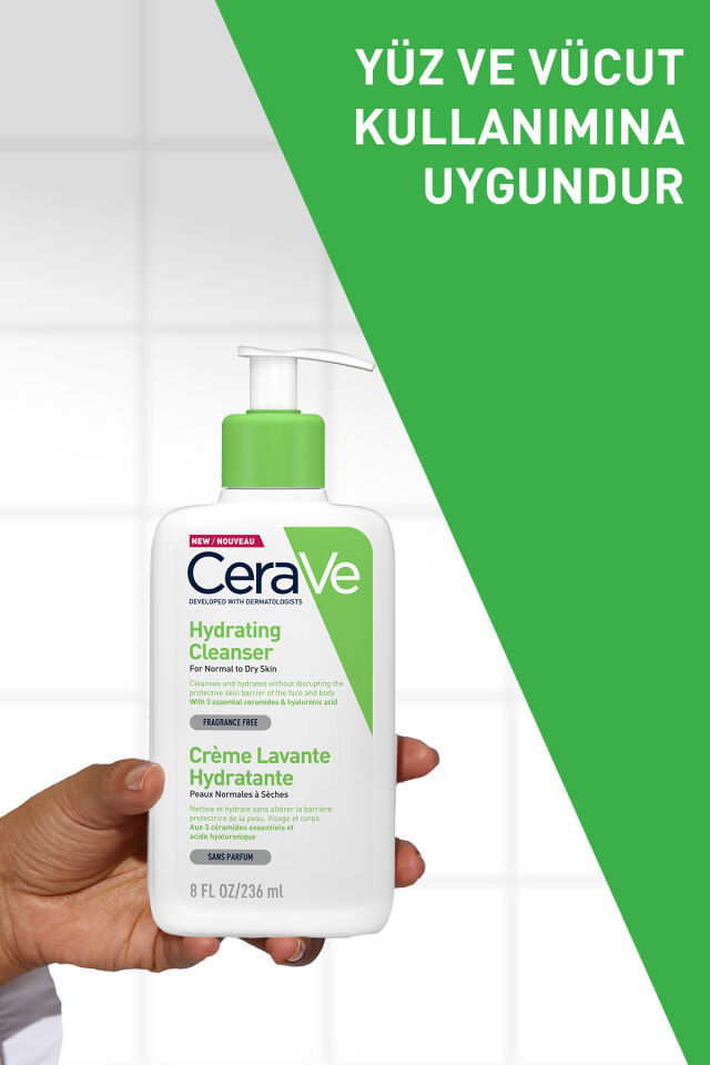 Normal ve Kuruya Dönük Ciltler için Seramid & Hyalüronik Asit İçeren Nemlendiren Temizleyici 236ml
