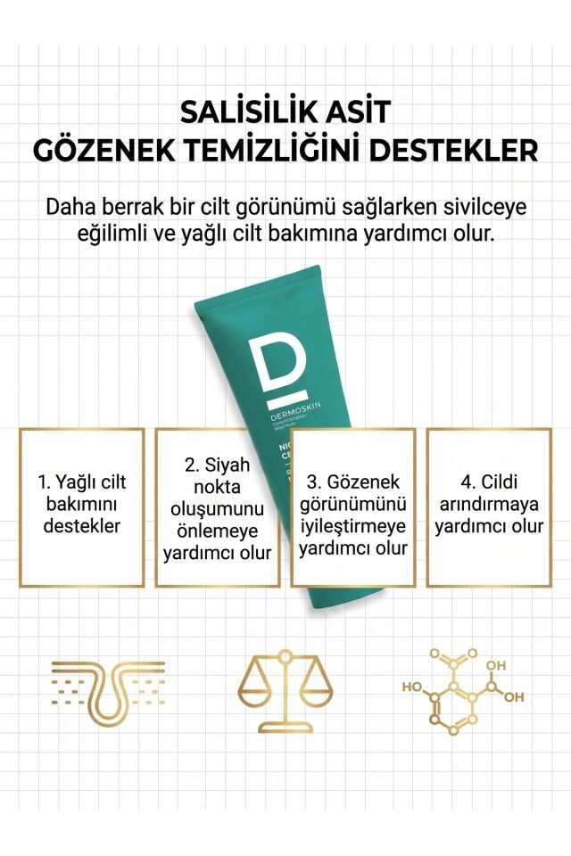 Acgun Sivilce ve Akne Karşıtı Onarıcı Gece Kremi | Yüz Leke Kremi | Salisilik Asit | 30 ml