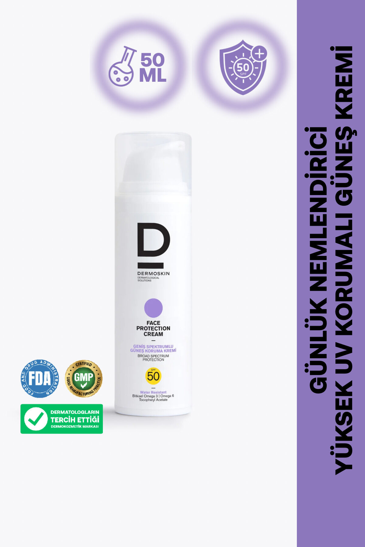 Face Protection Cream Spf 50+ | Nemlendirici Yüz Güneş Kremi | Suya Dayanıklı | 50 ml