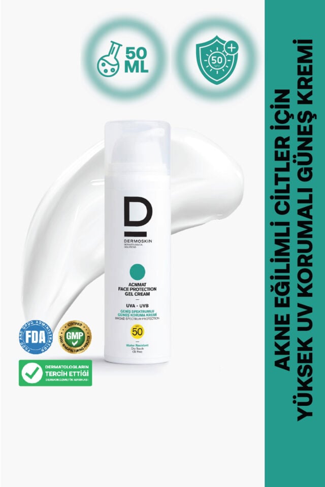 AcnMat Face Protection Gel Güneş Kremi Spf 50+ | Sivilce ve Akne Karşıtı | UVA&UVB Koruyucu | 50 ml