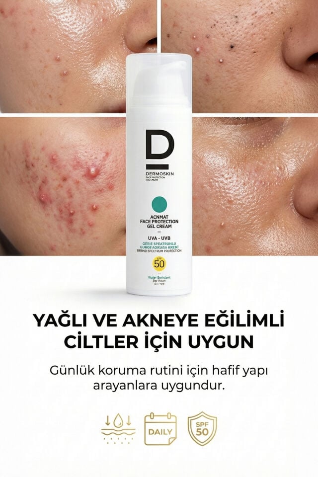 AcnMat Face Protection Gel Güneş Kremi Spf 50+ | Sivilce ve Akne Karşıtı | UVA&UVB Koruyucu | 50 ml