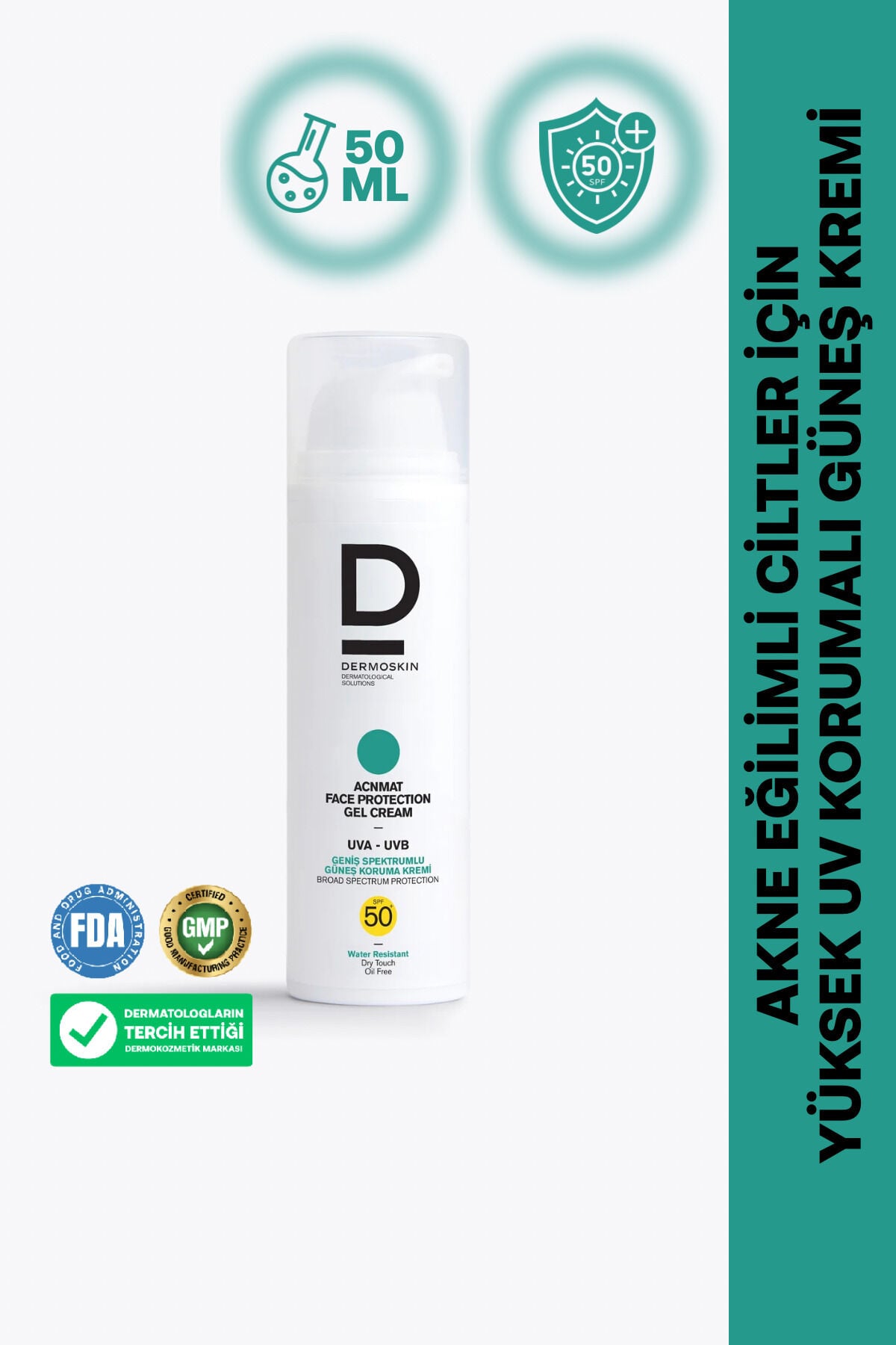 AcnMat Face Protection Gel Güneş Kremi Spf 50+ | Sivilce ve Akne Karşıtı | UVA&UVB Koruyucu | 50 ml