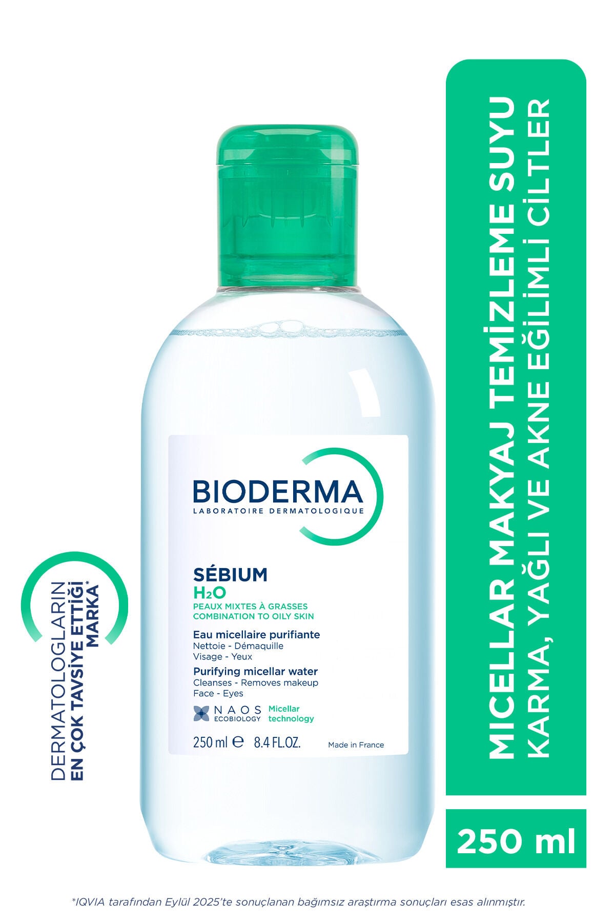Sebium H2O Karma, Yağlı ve Akne Eğilimli Ciltler için Micellar Makyaj Temizleme Suyu 250 ml