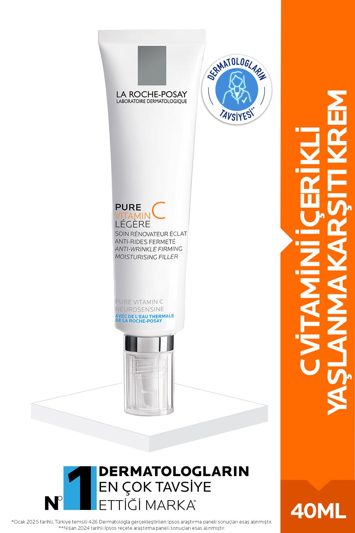 Saf C vitaminli Yaşlanma Karşıtı Krem Karma Ciltler İçin Işıltı Veren Bakım 40 ml